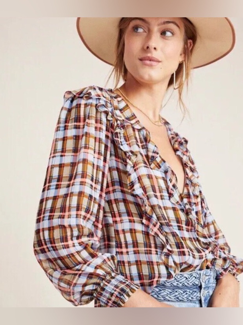 Anthropologie Maeve Laila Praire Plaid Top size S